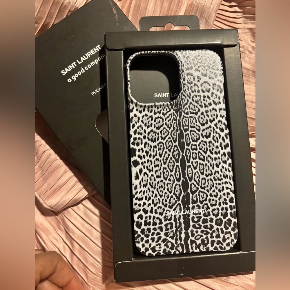 YSL white and black leopard iPhone 13 Pro Max case.